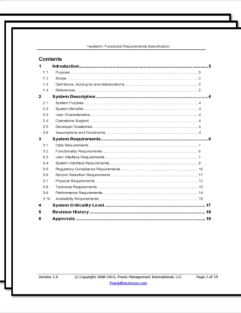 validation template, functional requirements specification, FRS