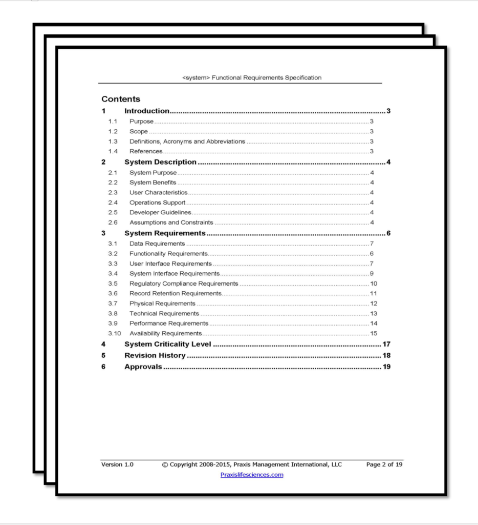 Functional Requirements Specification Template - Validation Center