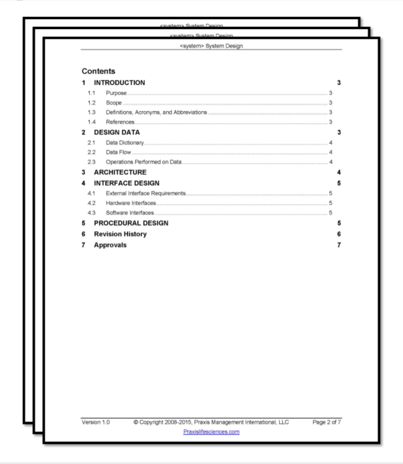 validation template, system design document