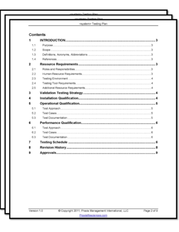 validation template, testing plan