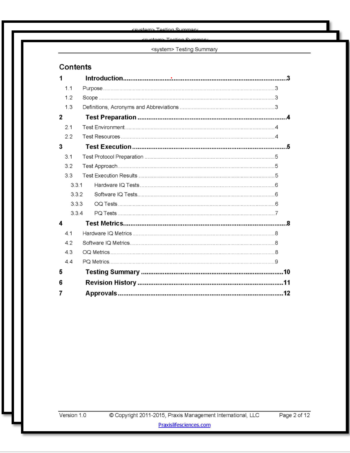 validation template, validation testing summary