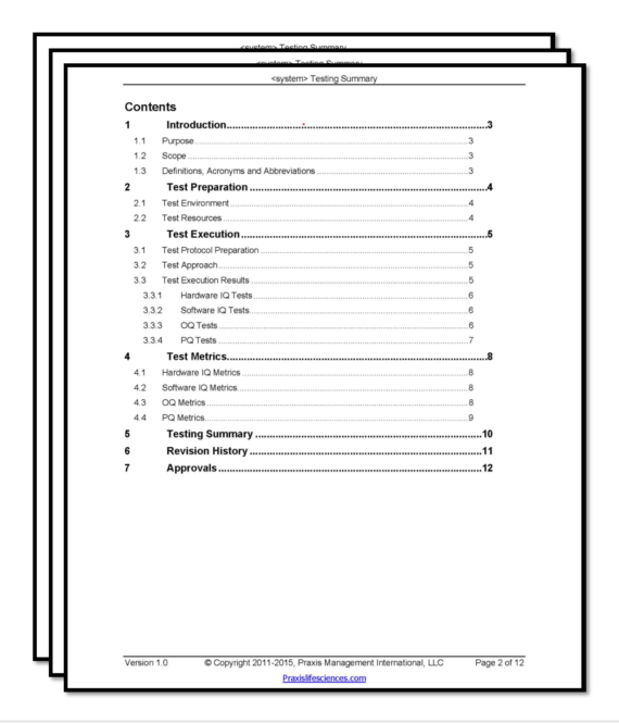 validation template, validation testing summary