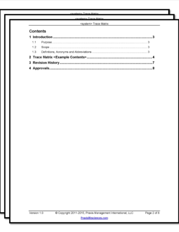 validation template, trace matrix