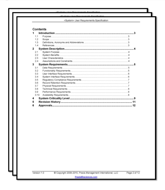 validation template, user requirements specification template, URS